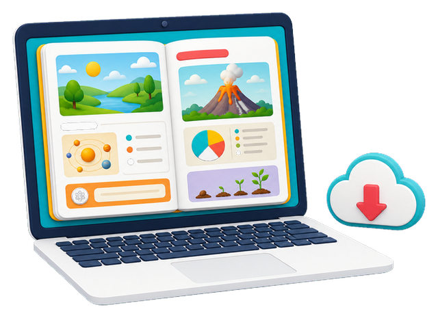 Libro digital escolar disponible offline en un computador